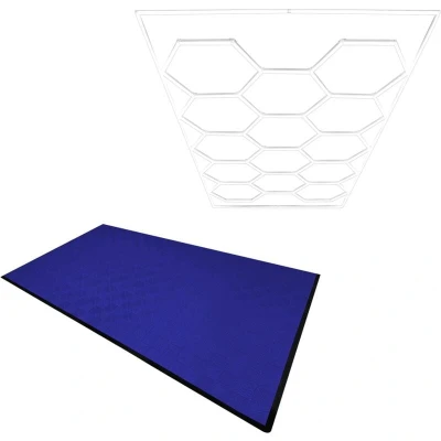 Image of MonsterShop Hexagon LED Light &amp; Vented Garage Floor Tiles x 120 with Edges Blue