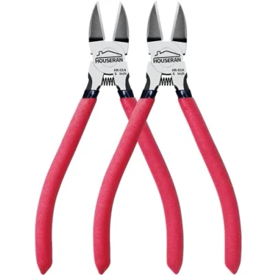 Image of HOUSERAN Wire Cutters 2 Pack, 6 inch Set, Side Flush Cut Pliers, Spring Loaded Cutting Pliers with Non Slip Red Handle, Heavy Duty for Jewelry Making, Crafts,