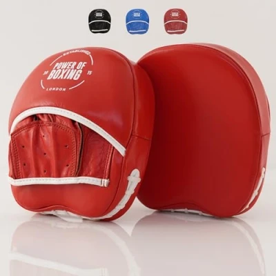 Image of POWER OF Boxing Focus Mitts, 100% Cowhide Leather Pads, Curved Kickboxing Pads for MMA, Muay Thai, Karate, Martial Arts and Coaching, Mitts Training (Royal Red)