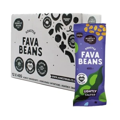 Image of The Honest Bean Co Roasted Fava Lightly Salted, High Protein Vegan Snack, 40 g Bag (Pack of 12)