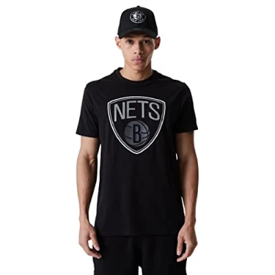 Image of New Era Brooklyn Nets NBA Outline Logo Tee Black T Shirt