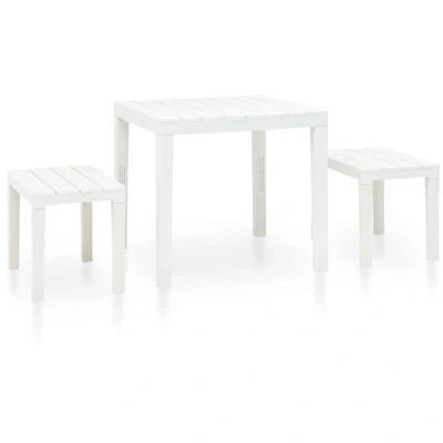 Image of vidaXL Garden Table with 2 Benches Plastic White