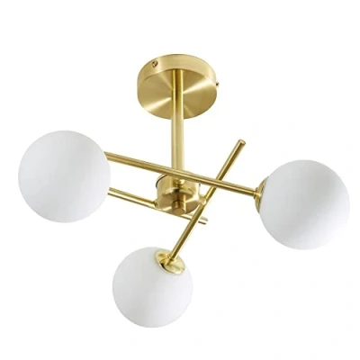 Image of LITECRAFT Estelle Ceiling Light Bathroom Semi Flush IP44 3 Arm Satin Brass