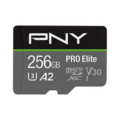 Image of PNY PRO Elite 256GB microSDXC Memory Card + SD Adaptor, Class 10 UHS I, U3, A2 App Performance, V30 for 4K Video, Read speed up to 100MB/s