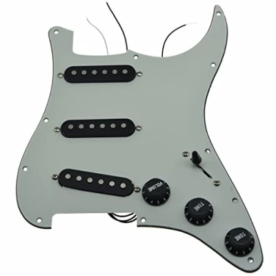 Image of KAISH Loaded American ST/Strat Style SSS Pickguard Prewired Pick Guard With Ceramic Pickups for Stratocaster/Strat Ivory 3 Ply Black Covers and Knobs