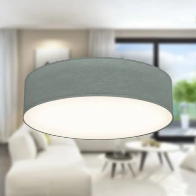 Image of B.K.Licht Fabric Ceiling Light, Flush Mount Textile Lampshade, 2 E27 Sockets, max. 40 watt Bulb, Livingroom Bedroom Hallway Lighting, Soft Light Lamp, 38x10 cm, Grey