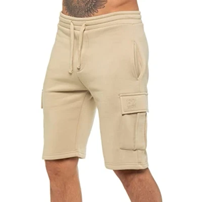 Image of 989Zé ENZO Mens Shorts Cargo Combat Casual Fleece Gym Training Jogger Half Pants with Pockets EZSC602 Short Stone L