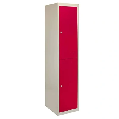 Image of Monster Shop 2 Door Metal Storage Lockers, Flatpack Red &amp; Grey Steel Lockable Unit, Staff Gym School Changing