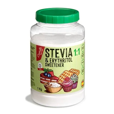 Image of Castello since 1907 Stevia + Erythritol 1:1 Sweetener 1g = of Sugar 100% Natural Substitute 0 Calories Glycemic Index Keto and Paleo Net Carbohydrates Non GMO 1kg