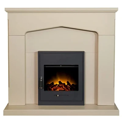 Image of Adam Cotswold Fireplace in Stone Effect with Oslo Electric Inset Stove Black, 48 Inch