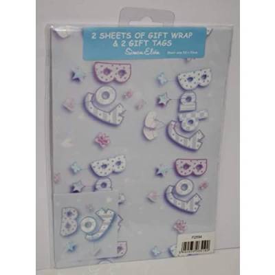 Image of Simon Elvin 2 Sheets of Gift Wrap and Tags Baby Boy/Blue