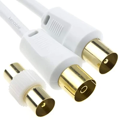 Image of kenable RF Male to Female Extension Lead Freeview TV Cable &amp; Coupler White 1m [1 metres]