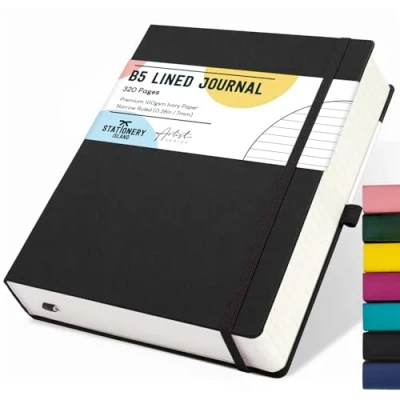 Image of STATIONERY ISLAND B5 Lined Notebook, Journal Hardcover with 100gsm Premium Thick Paper, 320 Pages Hardback Ruled Notebook for Writing, Working, Study, Planning, Diary