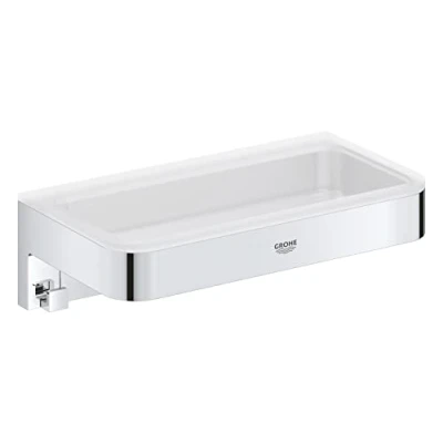 Image of GROHE Start Cube Shower Basket Bathroom Wall Mounted Shelf (Metal and Plastic, Including Screws Dowels), Size 200 mm, Extra Easy to fit with QuickGlue, Stainless Steel, 41107DC0
