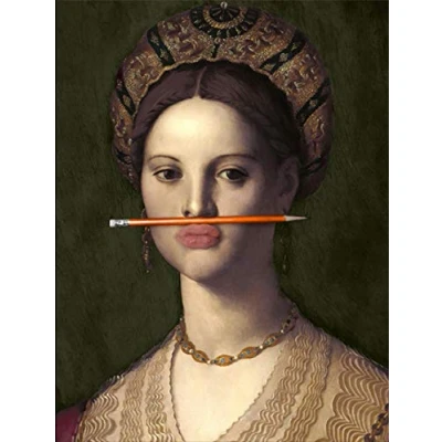 Image of HERWS Big Poster Retro Playful Girl With Pencil Mouth Posters And Prints Canvas Paintings Wall Art Pictures For Living Room Decor (No No Frame)