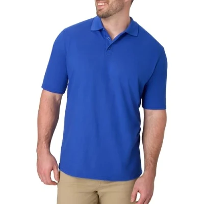 Image of Hanes Men&#039;s Pique Short Sleeve Shirt, Three Button Midweight Polo, Deep Royal, S