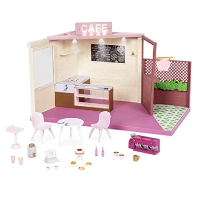 Image of Lori Dolls Coffee Shop Playset for Mini Toy Cafe with Patio Play Food, Drinks &amp; Furniture Accessories 6 inch Local Café Terrace 3 Years +