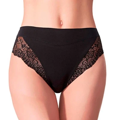 Image of Janira Essential Cotton &amp; Lace Brief 2 Pack (12/14, black)
