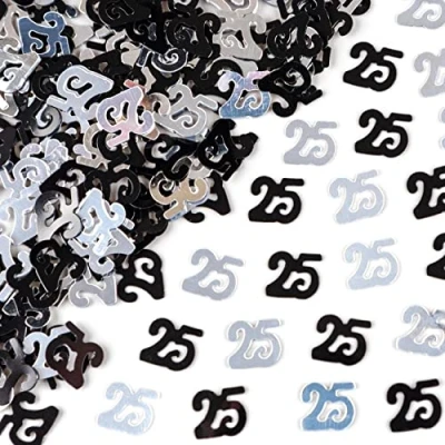 Image of 14g Black &amp; Silver 25th Birthday Confetti Foil Metallic Glitz Table Scatter Sprinkles Age Bday Party Decorations