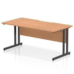 Image of Impulse 1600 x 800mm Scalloped Edge Straight Office Desk Oak Top Black Cantilever Leg