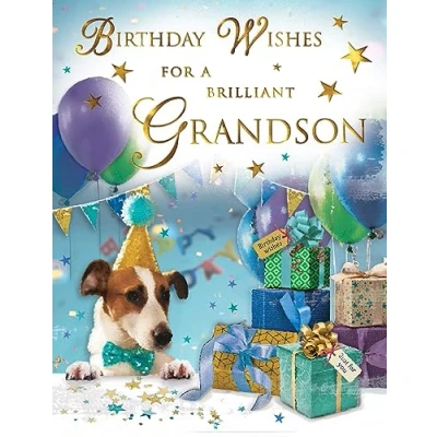 Image of Regal Publishing Traditional Birthday Card Grandson, Dog 8 x 6 inches Piccadilly Greetings