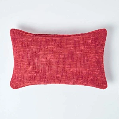 Image of HOMESCAPES Orange Red Terracotta 12 x 20 Inch Nirvana Pure Slub Cotton Cushion Cover Coordinating with Matching Throws and Bedspreads
