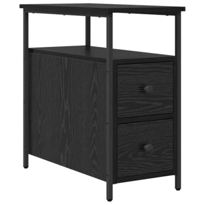 Image of Bedside Cabinet with Drawer Black oak Iron and particle board Vidaxl
