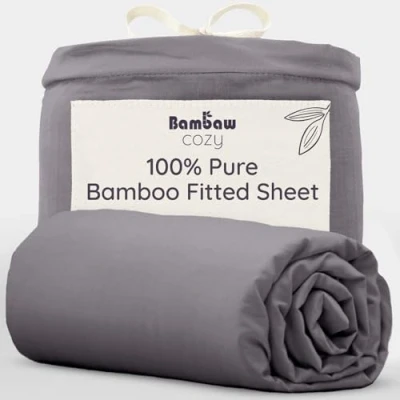 Image of Dark Grey Double Bed Sheet Bamboo Linen 140x200 cm Anti Allergy Bedding Stay Cool Sheets Soft Comfort Beddings Fitted Deep Fit Bambaw
