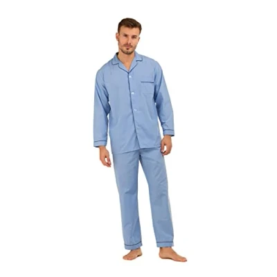 Image of INSIGNIA Mens Woven Pyjamas Traditional with Logo Pocket (as8, alpha, xx_l, regular, Sky Premium Gold Label)