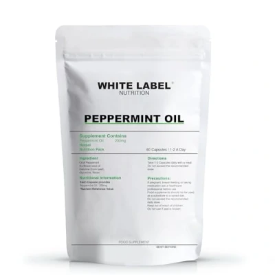 Image of White Label Nutrition Peppermint Oil Capsule Softgels 200mg Super Strength Easy to Digest &amp; Fast Absorbing IBS Relief Digestive Support UK Made Non GMO