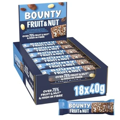 Image of Bounty Triple Treat Fruit &amp; Nut Chocolate Bars, Healthy Snacks, Bulk Chocolate, Milk 18 x 40g