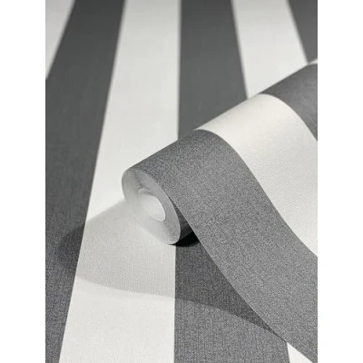 Image of WALLCOVER Non Woven Wallpaper Black Stripes Country House White Lines Modern Block Stripe Fine Structure 10.05 x 0.53 m Made in Germany