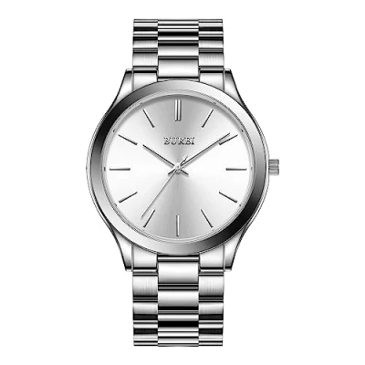 Image of BUREI Fashion Minimalist Business Men&#039;s Wrist Watches Stainless Steel Waterproof Quartz Watch for Man, All Silver,