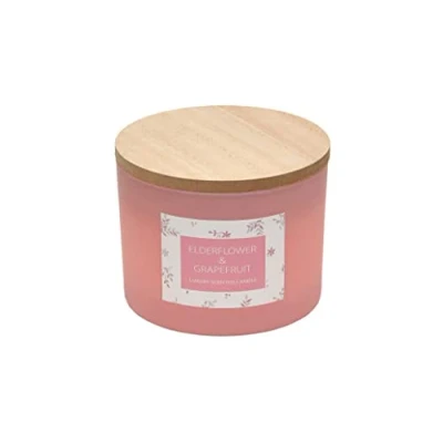 Image of Sleepdown Botanical Wooden Lidded 2 Wick Candle Jar Elderflower &amp; Grapefruit 325g