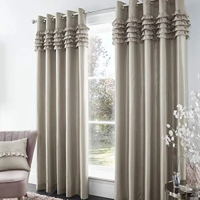 Image of Catherine Lansfield, 100% Polyester, Champagne, Eyelet Curtains 66x72 Inch