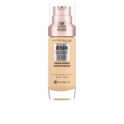 Image of Maybelline Foundation, Dream Radiant Liquid Hydrating Foundation with Hyaluronic Acid and Collagen, Lightweight, Medium Coverage Up to 12 Hour Hydration, 24 Golden Beige, 30 ml (Pack of 1)