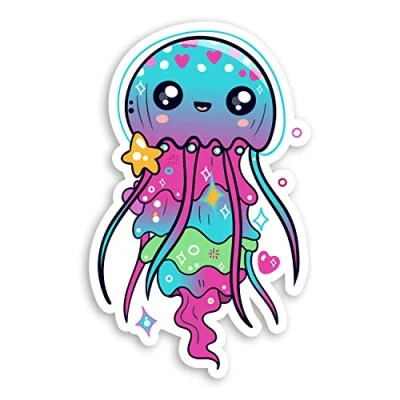 Image of 2 x 10cm Cute Jellyfish Vinyl Stickers Fish Kids Ocean Laptop Sticker #20825 (10cm Tall)