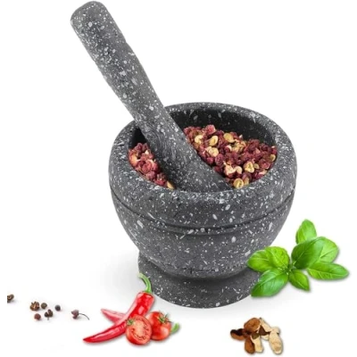 Image of DEWIN Multifunctional Mortar and Pestle, Plastic Manual Garlic Grinder, Grinding Bowl Set Kitchen Tool for Grind Spices, Powder Pesto, Mash Herbs(Granite)