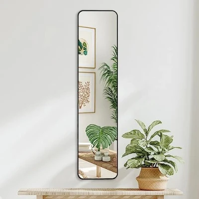 Image of Americanflat 35x150 cm Black Full Length Mirror for Walls Long Bedroom and Large Wall Living Room Aluminium Framed Body with Hanging Hardware