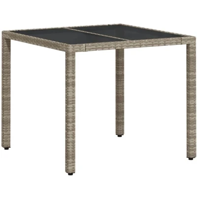Image of vidaXL Garden Table with Glass Top Light Grey 90x90x75 cm Poly Rattan
