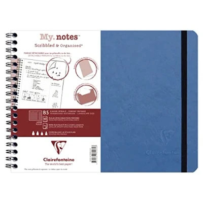 Image of Clairefontaine 782464C Age Bag A Spiral Notebook with Detachable Margins My.Notes Blue B5 Landscape 25x19 cm 120 Lined Pages 90 g White Paper Glossy Leather Grain Card Cover