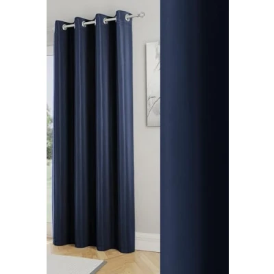 Image of Enhanced Living Nightfall Plain Supersoft Navy Thermal Blockout Single Eyelet Door Curtain 66 x 84 inch (168 214cm) Energy Saving &amp; Noise Reducing for Room Bedroom