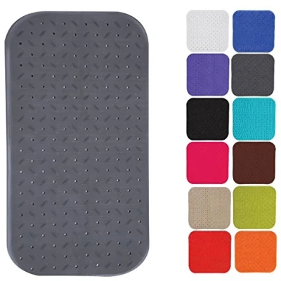 Image of MSV Premium Shower Mat, Antibacterial, Non Slip with Suction Cups, Grey, Rose Scent, Approx. 36 x 76 cm, Washable at 60 C