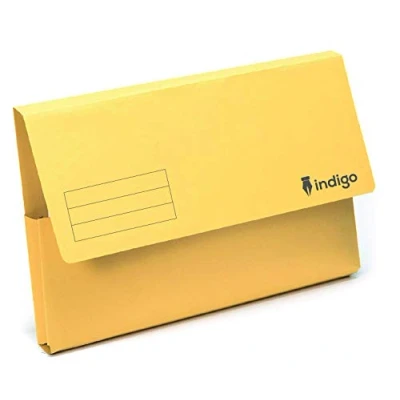 Image of indigo® Premium Foolscap Document Wallet Half Flap 285gsm Capacity 32mm (Yellow, Pack of 50)