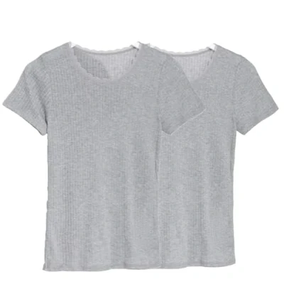 Image of EX M&amp;S Womens Pack of 2 Thermal Short Sleeve Pointelle Tops Ladies Warm Vest Size 6 28 (UK, Numeric, 10, Regular, Grey)