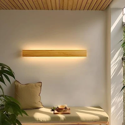 Image of AOEH Wall Lights Indoor LED Wood Lamp Long Light Bamboo Sconce 3000K 24W Natural Modern Lighting for Bedroom Living Room Hallway Stair Interior Lamp,80cm