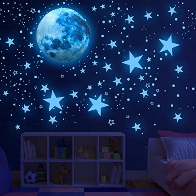 Image of Glow in The Dark Stars for Ceiling,Glow and Moon Wall Decals, Ceiling Kids Decors, Perfect Nursery Bedroom Living Room