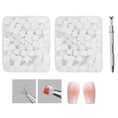 Image of YPYMOD 200 Pcs Nail Sponges for Ombre, Art Tools Gradient Designs with 1 Metal Grabber Brushes Storage Professional and DIY