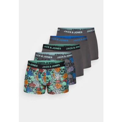 Image of Jack &amp; Jones Jacmason Skull Trunks 5 PACK Pants, Men&#039;s, Size: Large, Asphalt/pack black