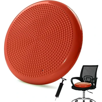 Image of Balance Disc Inflated Wobble Cushion Wiggle Seat for Sensory Kids(Multiple Colors), Core Extra Thick (Pump Included) (Red)